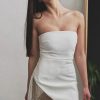 Asymmetrical Fringe Trim Bodycon Bandage Strapless Mini Dress - White Asymmetrical Fringe Trim Bodycon Bandage Strapless Mini Dress - White