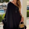 Asymmetrical One Shoulder Feather Trim A Line Party Mini Dress - Black Asymmetrical One Shoulder Feather Trim A Line Party Mini Dress - Black
