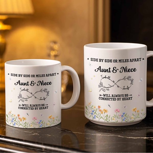 Aunt & Niece Always Connected by Heart With Flowers - Personalized Custom Coffee Mug - AUNT004_MG