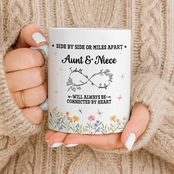 Aunt & Niece Always Connected by Heart With Flowers - Personalized Custom Coffee Mug - AUNT004_MG
