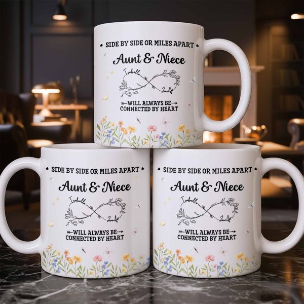 Aunt & Niece Always Connected by Heart With Flowers - Personalized Custom Coffee Mug - AUNT004_MG