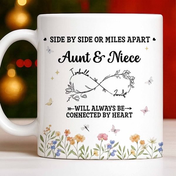 Aunt & Niece Always Connected by Heart With Flowers - Personalized Custom Coffee Mug - AUNT004_MG
