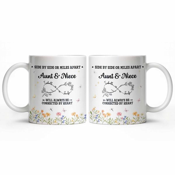 Aunt & Niece Always Connected by Heart With Flowers - Personalized Custom Coffee Mug - AUNT004_MG