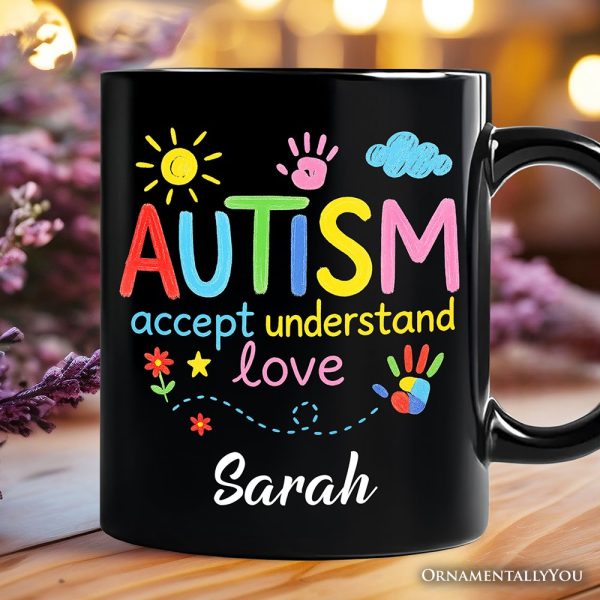 Autism Awareness Brushstroke Personalized Mug, Colorful Autism Support Gift for Autism Month with Custom Name Autism Awareness Brushstroke Personalized Mug, Colorful Autism Support Gift for Autism Month with Custom Name