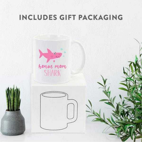Baby Shark Bonus Mom Coffee Mug Funny Family Gift for Stepmom Birthday Mother's Day Christmas Gift