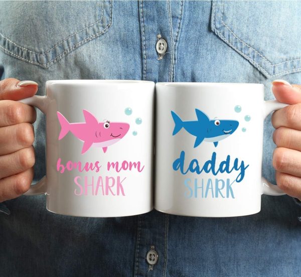 Baby Shark Bonus Mom Coffee Mug Funny Family Gift for Stepmom Birthday Mother's Day Christmas Gift