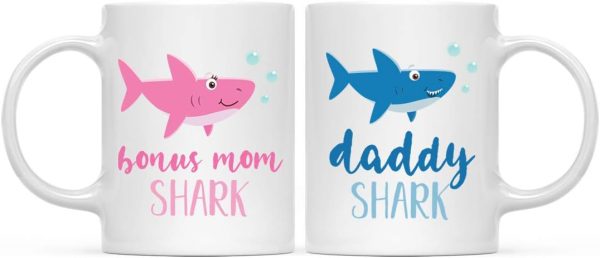 Baby Shark Bonus Mom Coffee Mug Funny Family Gift for Stepmom Birthday Mother's Day Christmas Gift