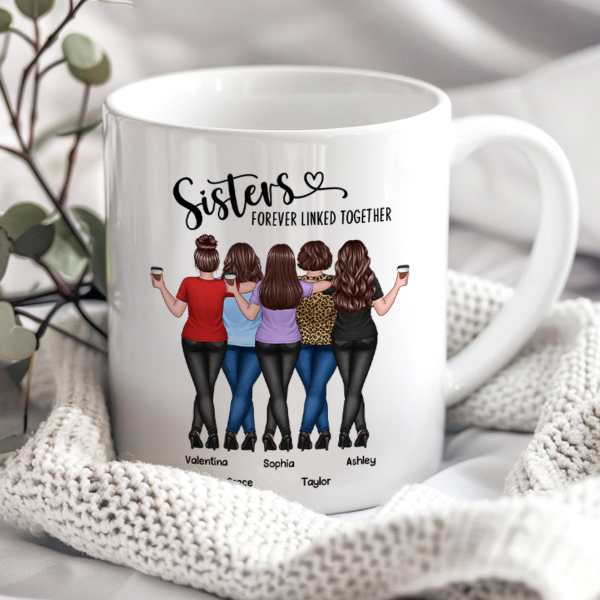 Back View Sisters Walking Forever Linked Together Personalized Mug, Gift For Sisters, Siblings Back View Sisters Walking Forever Linked Together Personalized Mug, Gift For Sisters, Siblings