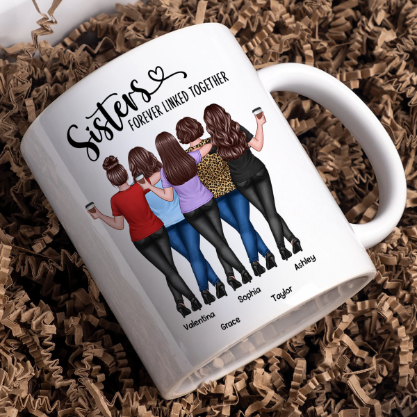 Back View Sisters Walking Forever Linked Together Personalized Mug, Gift For Sisters, Siblings Back View Sisters Walking Forever Linked Together Personalized Mug, Gift For Sisters, Siblings