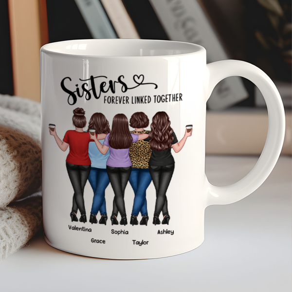 Back View Sisters Walking Forever Linked Together Personalized Mug, Gift For Sisters, Siblings Back View Sisters Walking Forever Linked Together Personalized Mug, Gift For Sisters, Siblings