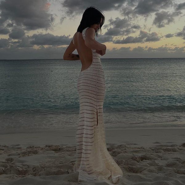 Backless Hollow Knit Split Maxi Dresses Backless Hollow Knit Split Maxi Dresses
