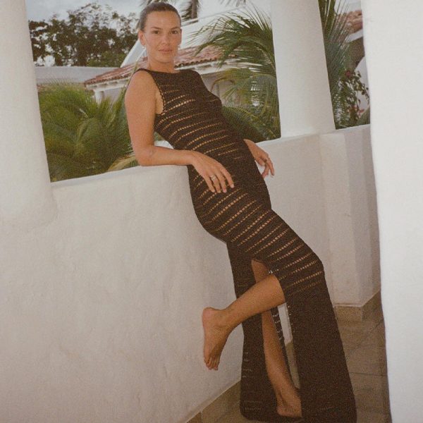 Backless Hollow Knit Split Maxi Dresses Backless Hollow Knit Split Maxi Dresses