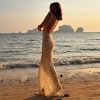 Backless Hollow Knit Split Maxi Dresses Backless Hollow Knit Split Maxi Dresses
