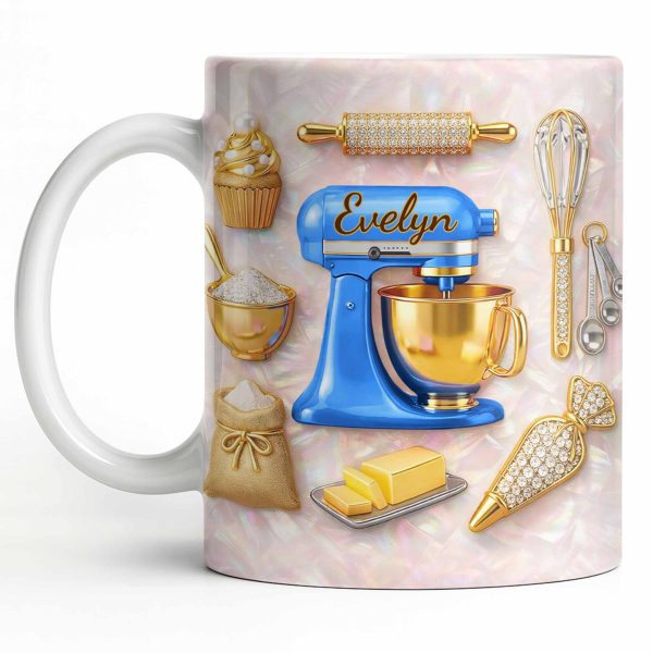 Baking With Love And Style Gold Mixer And Rolling Pin - Personalized Custom Coffee Mug - COOK037_MG Baking With Love And Style Gold Mixer And Rolling Pin - Personalized Custom Coffee Mug - COOK037_MG