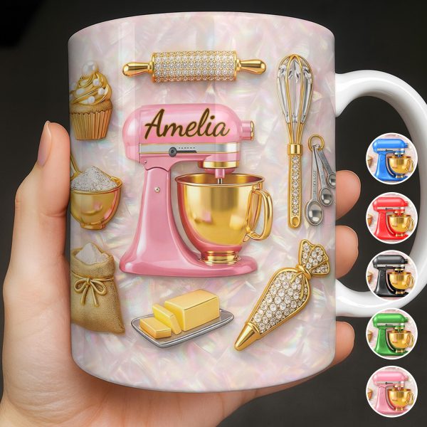 Baking With Love And Style Gold Mixer And Rolling Pin - Personalized Custom Coffee Mug - COOK037_MG Baking With Love And Style Gold Mixer And Rolling Pin - Personalized Custom Coffee Mug - COOK037_MG