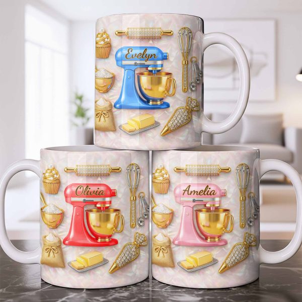 Baking With Love And Style Gold Mixer And Rolling Pin - Personalized Custom Coffee Mug - COOK037_MG Baking With Love And Style Gold Mixer And Rolling Pin - Personalized Custom Coffee Mug - COOK037_MG