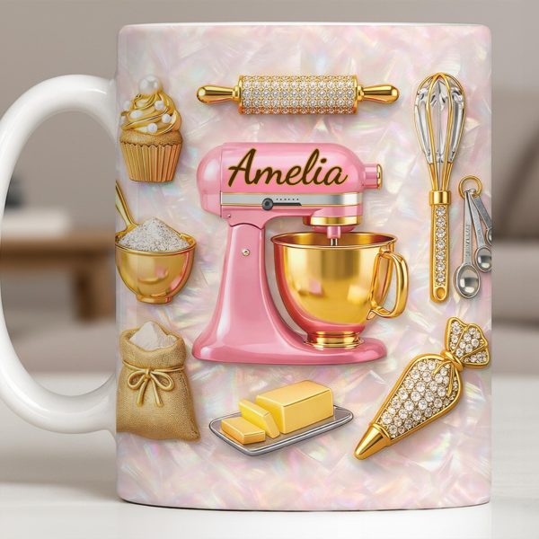 Baking With Love And Style Gold Mixer And Rolling Pin - Personalized Custom Coffee Mug - COOK037_MG Baking With Love And Style Gold Mixer And Rolling Pin - Personalized Custom Coffee Mug - COOK037_MG