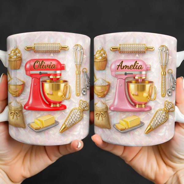 Baking With Love And Style Gold Mixer And Rolling Pin - Personalized Custom Coffee Mug - COOK037_MG Baking With Love And Style Gold Mixer And Rolling Pin - Personalized Custom Coffee Mug - COOK037_MG