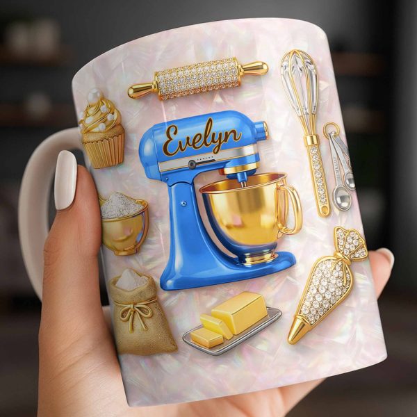 Baking With Love And Style Gold Mixer And Rolling Pin - Personalized Custom Coffee Mug - COOK037_MG Baking With Love And Style Gold Mixer And Rolling Pin - Personalized Custom Coffee Mug - COOK037_MG
