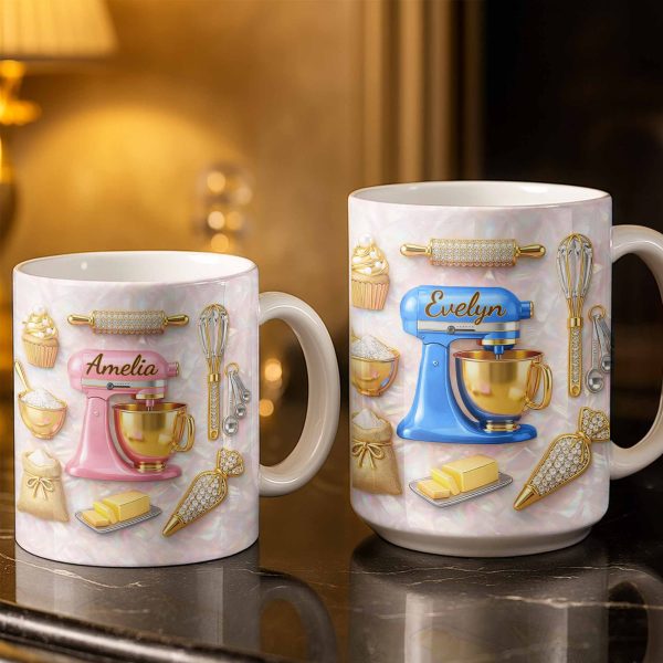 Baking With Love And Style Gold Mixer And Rolling Pin - Personalized Custom Coffee Mug - COOK037_MG Baking With Love And Style Gold Mixer And Rolling Pin - Personalized Custom Coffee Mug - COOK037_MG