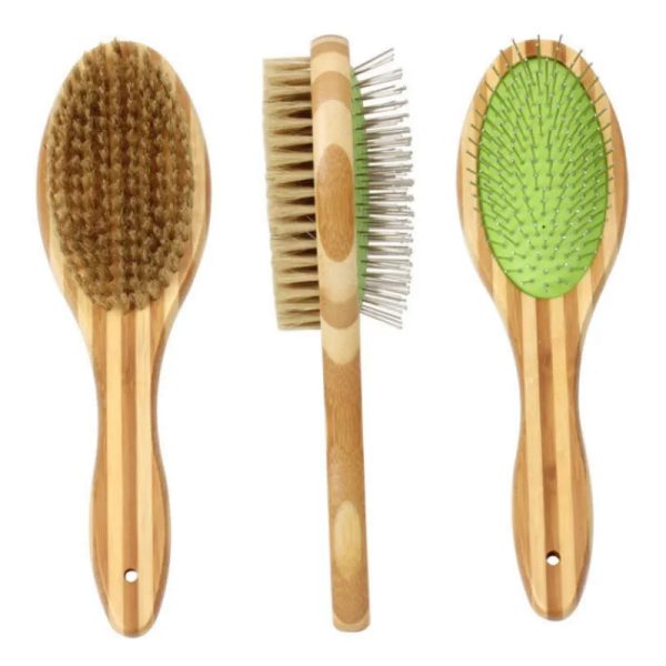 Bamboo Dog Brush Double-Sided Grooming Comb