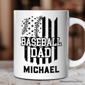 Baseball Dad Personalized Mug, Patriotic Gift for Sports Fathers with Custom Name