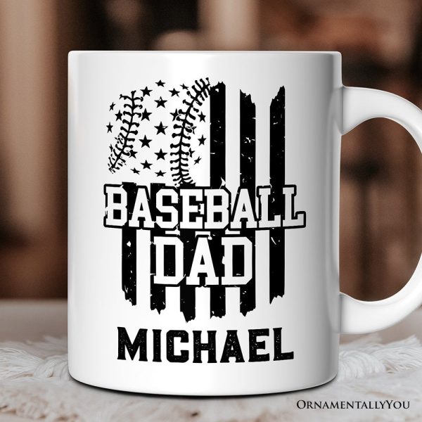 Baseball Dad Personalized Mug, Patriotic Gift for Sports Fathers with Custom Name Baseball Dad Personalized Mug, Patriotic Gift for Sports Fathers with Custom Name