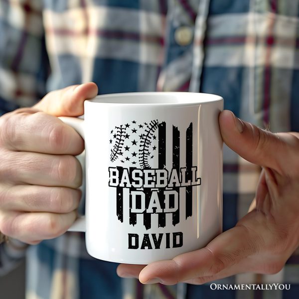 Baseball Dad Personalized Mug, Patriotic Gift for Sports Fathers with Custom Name Baseball Dad Personalized Mug, Patriotic Gift for Sports Fathers with Custom Name