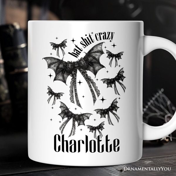 Bat Shit Crazy Coquette Bats Personalized Mug, Funny Halloween Gift with Custom Name Bat Shit Crazy Coquette Bats Personalized Mug, Funny Halloween Gift with Custom Name