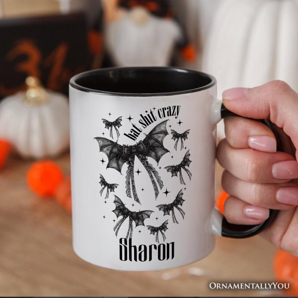 Bat Shit Crazy Coquette Bats Personalized Mug, Funny Halloween Gift with Custom Name Bat Shit Crazy Coquette Bats Personalized Mug, Funny Halloween Gift with Custom Name