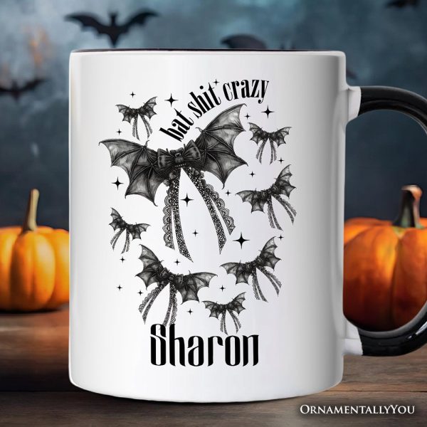 Bat Shit Crazy Coquette Bats Personalized Mug, Funny Halloween Gift with Custom Name Bat Shit Crazy Coquette Bats Personalized Mug, Funny Halloween Gift with Custom Name