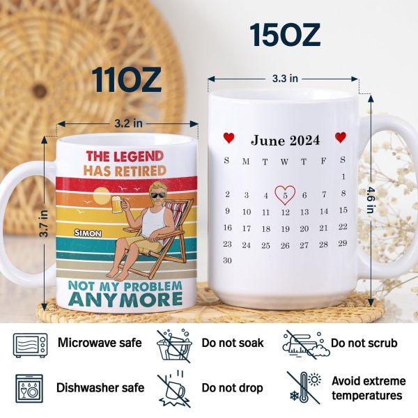 Beach Father Grandpa Calendar The Legend Has Retired - Gift For Father - Personalized White Edge-to-Edge Mug Beach Father Grandpa Calendar The Legend Has Retired - Gift For Father - Personalized White Edge-to-Edge Mug