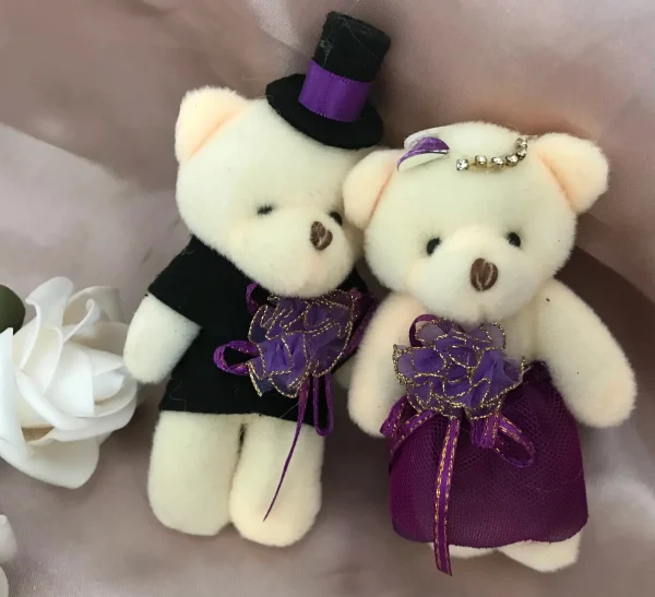 Bear Couple Plush Dolls 2pcs Wedding Party Decorative Favors Purple Dress