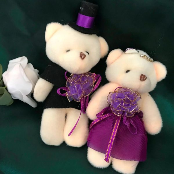 Bear Couple Plush Dolls 2pcs Wedding Party Decorative Favors Purple Dress
