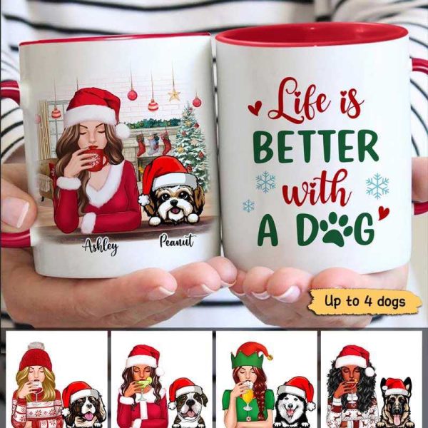 Beautiful Dog Mom With Peeking Dogs Christmas Personalized Mug Beautiful Dog Mom With Peeking Dogs Christmas Personalized Mug