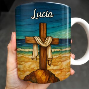 Beautifully Illustrated Cross Draped With Cloth - Personalized Custom Coffee Mug - FTH058_MG