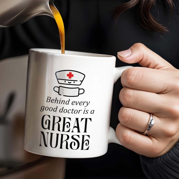 Behind Every Good Doctor Is A Great Nurse, Nurse Cap and Mask - Personalized Custom Coffee Mug - NUR010_MG Behind Every Good Doctor Is A Great Nurse, Nurse Cap and Mask - Personalized Custom Coffee Mug - NUR010_MG