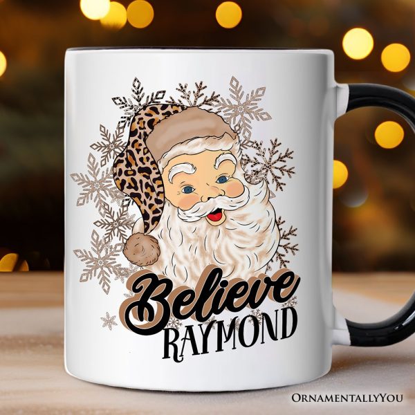 Believe Santa Cheetah Leopard Personalized Mug, Retro Christmas Gift with Custom Name Believe Santa Cheetah Leopard Personalized Mug, Retro Christmas Gift with Custom Name