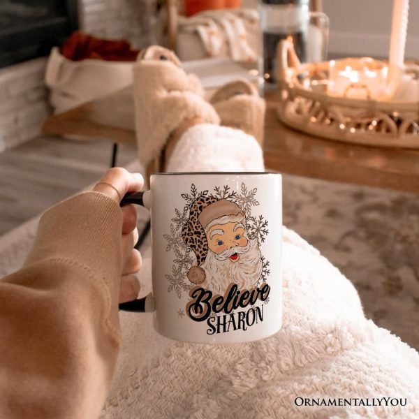 Believe Santa Cheetah Leopard Personalized Mug, Retro Christmas Gift with Custom Name Believe Santa Cheetah Leopard Personalized Mug, Retro Christmas Gift with Custom Name