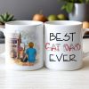 Best Cat Dad Ever Personalized White Ceramic Mug with Cat Illustration, Cozy Scene & Unique Gift for Pet Lovers