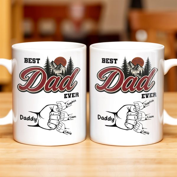 Best Dad Ever, Hand Holding, Mountains and Trees - Personalized Custom Coffee Mug - DAD204_MG