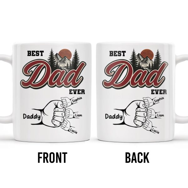 Best Dad Ever, Hand Holding, Mountains and Trees - Personalized Custom Coffee Mug - DAD204_MG