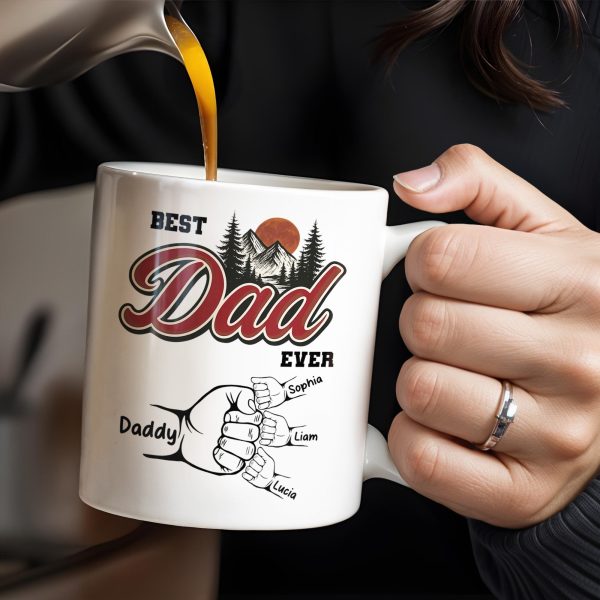 Best Dad Ever, Hand Holding, Mountains and Trees - Personalized Custom Coffee Mug - DAD204_MG