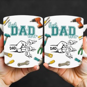 Best Dad Ever, Tools and Hand Gestures - Personalized Custom Coffee Mug - DAD116_MG