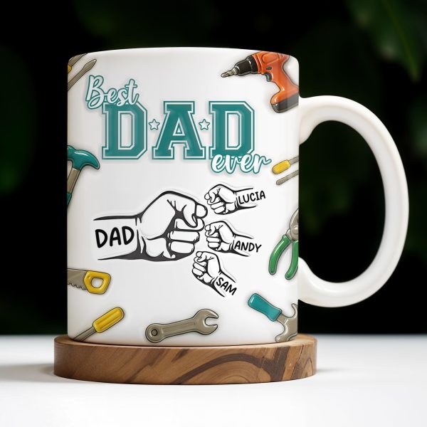 Best Dad Ever, Tools and Hand Gestures - Personalized Custom Coffee Mug - DAD116_MG