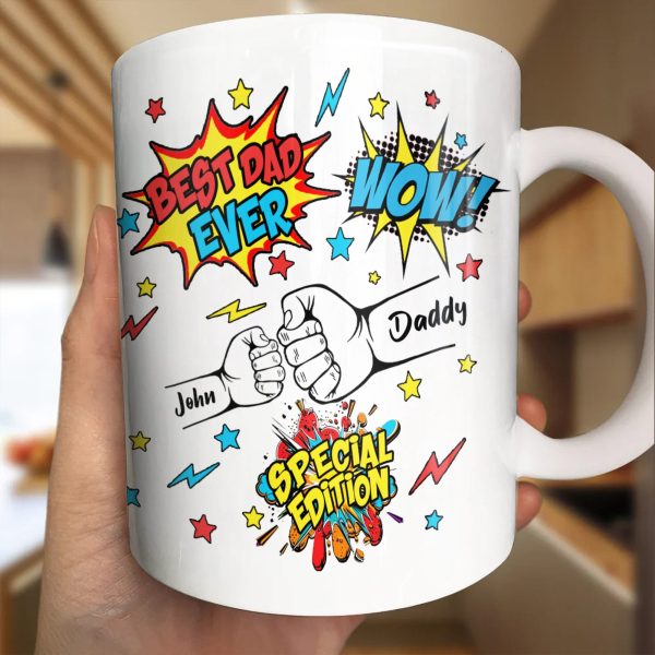 Best Dad Ever, Wow, Fist and Stars - Personalized Custom Coffee Mug - DAD039_MG