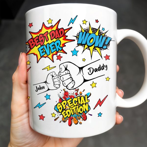 Best Dad Ever, Wow, Fist and Stars - Personalized Custom Coffee Mug - DAD039_MG