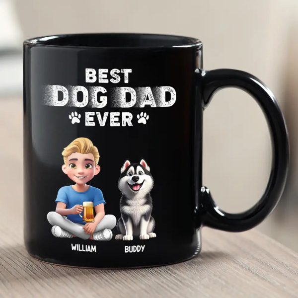 Best Dog Dad Ever 3D Effect - Personalized Black Mug Best Dog Dad Ever 3D Effect - Personalized Black Mug