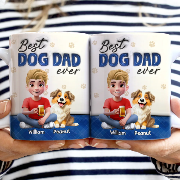 Best Dog Dad Ever 3D Effect - Personalized White Edge-to-Edge Mug Best Dog Dad Ever 3D Effect - Personalized White Edge-to-Edge Mug