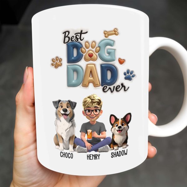 Best Dog Dad Ever, Dogs, Paws, And Beer Mug - Personalized Custom Coffee Mug - DAD056_MG